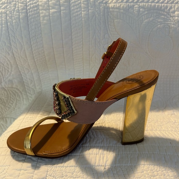 Tory Burch 100MM - Fabric - Leather - Metallic Size 9.5 Preloved EUC - Picture 2 of 10